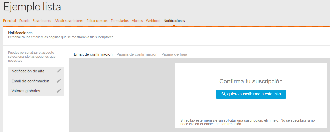 email de confirmación