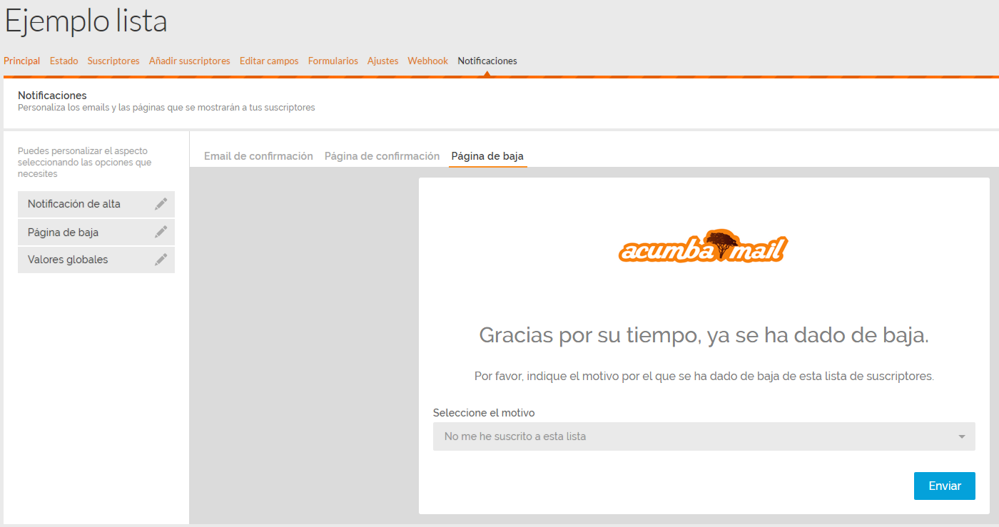 editar pagina de confirmación