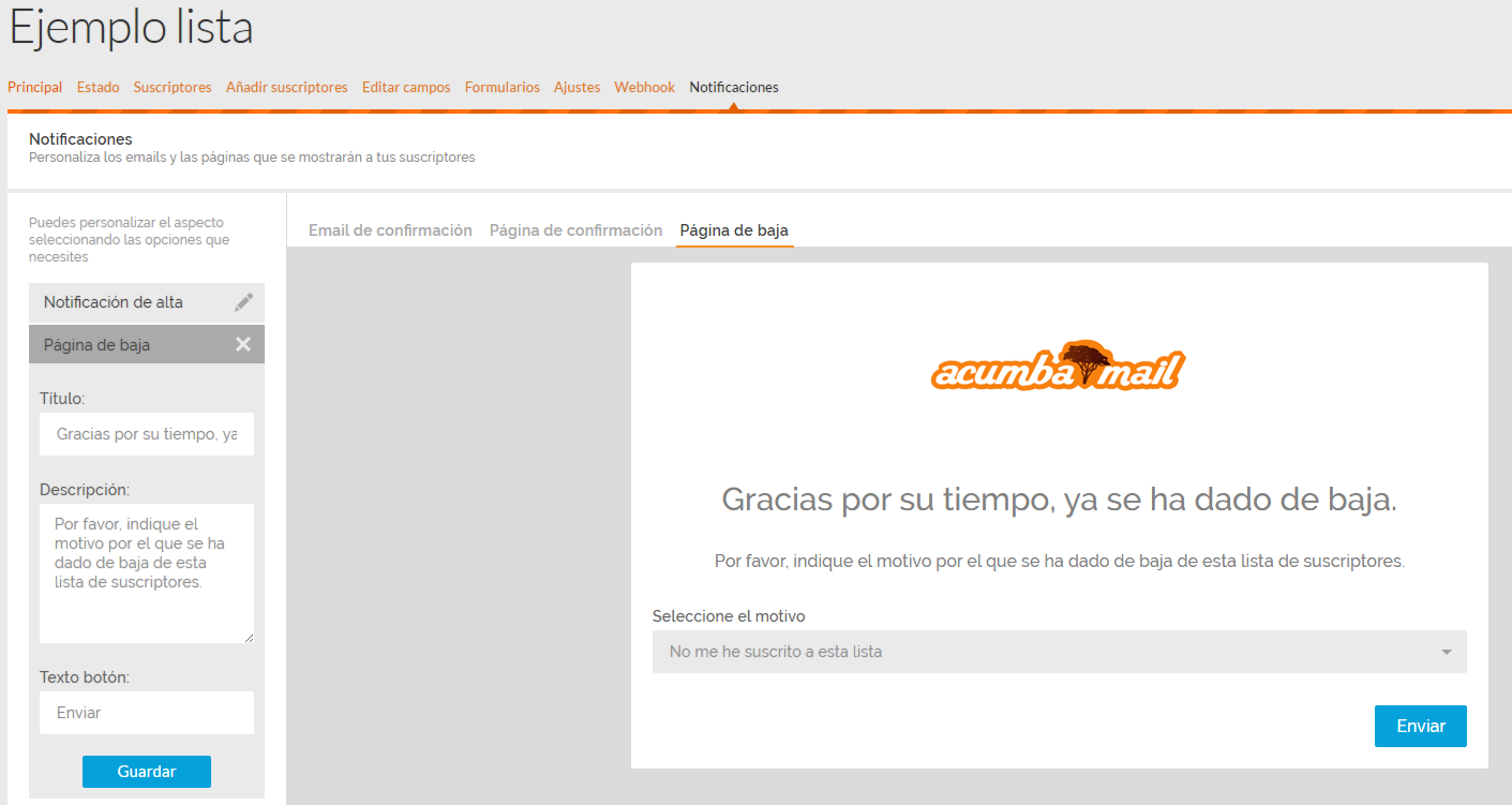 editar pagina de baja